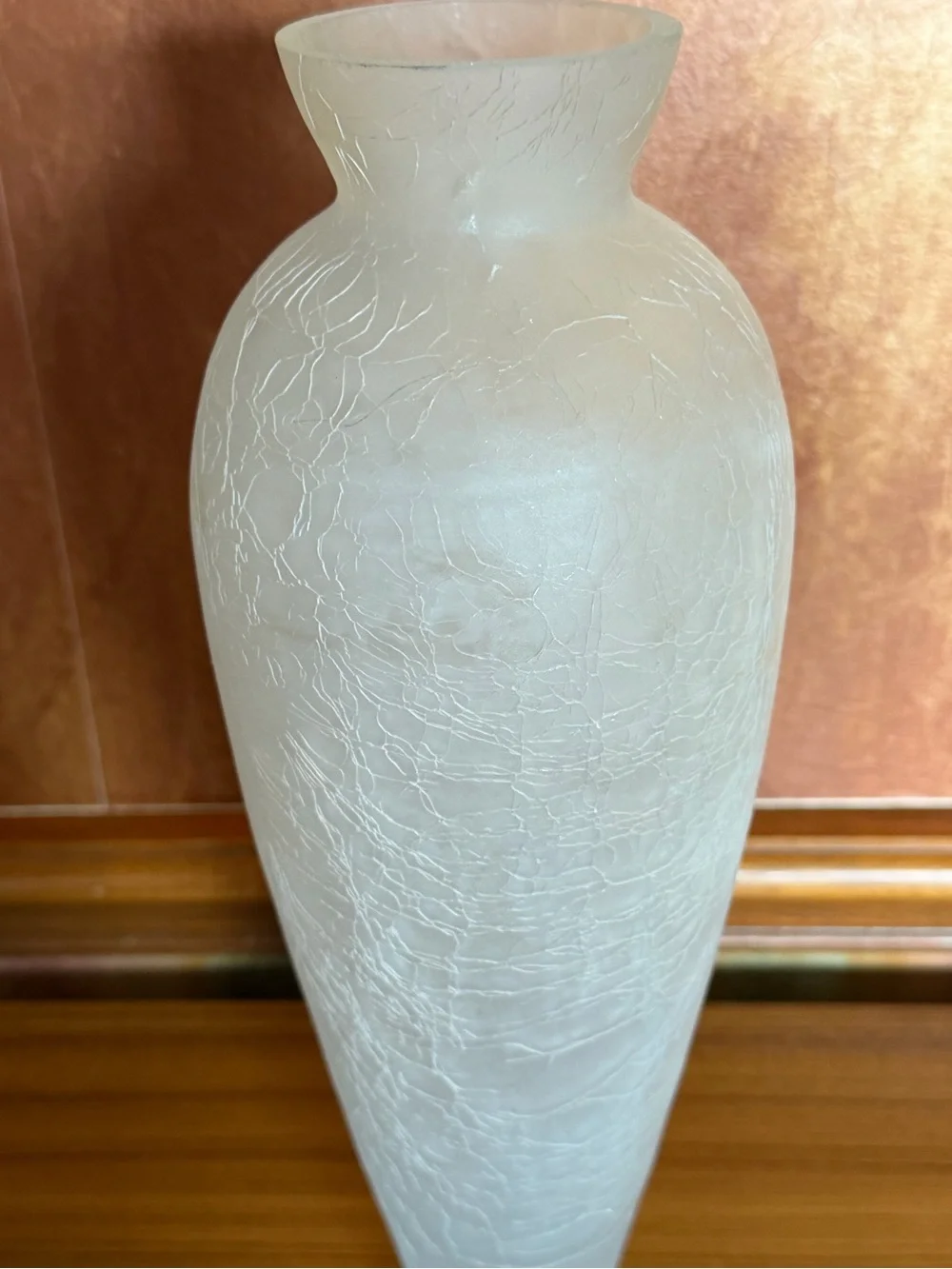 Frosted Crackle Glass Vase 14 Inch White Satin Matte Tall Table Centerpiece